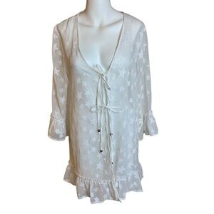 Club Z Collection White Sheer Star Beach Cover- Up - Sz M